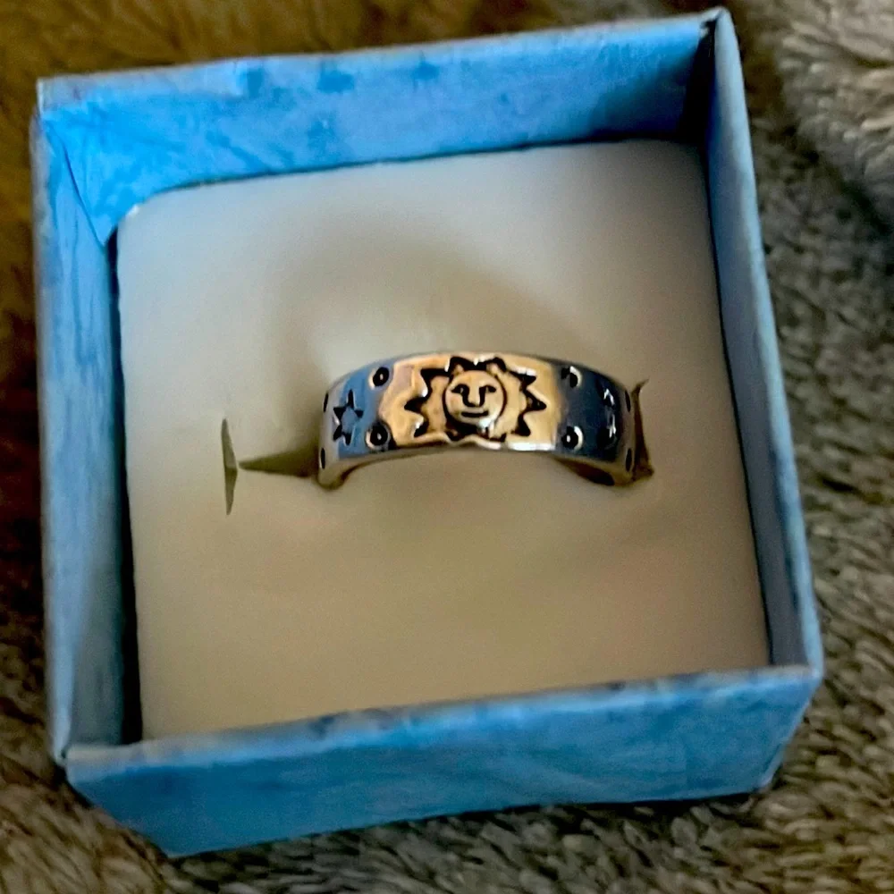 New Sterling Silver Adjustable Handmade Bohemian Celestial Sun Moon Stars Ring